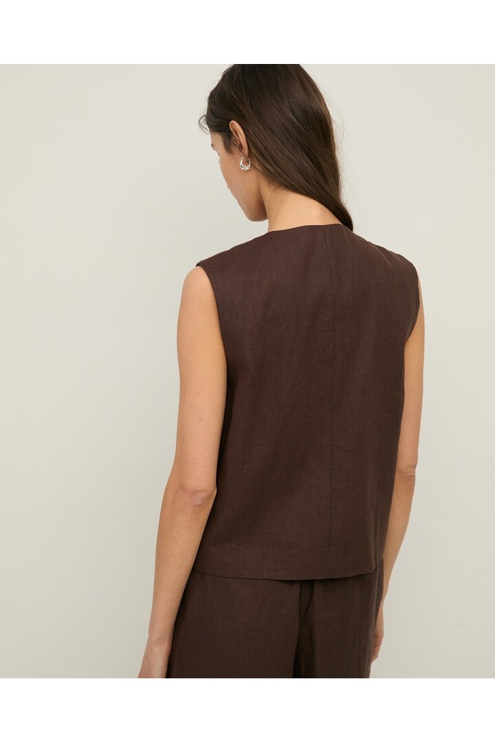 Linen tailored waistcoat Chocolate