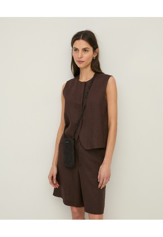 Linen tailored waistcoat Chocolate