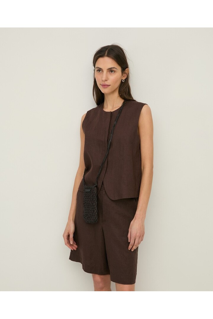 Linen tailored waistcoat Chocolate