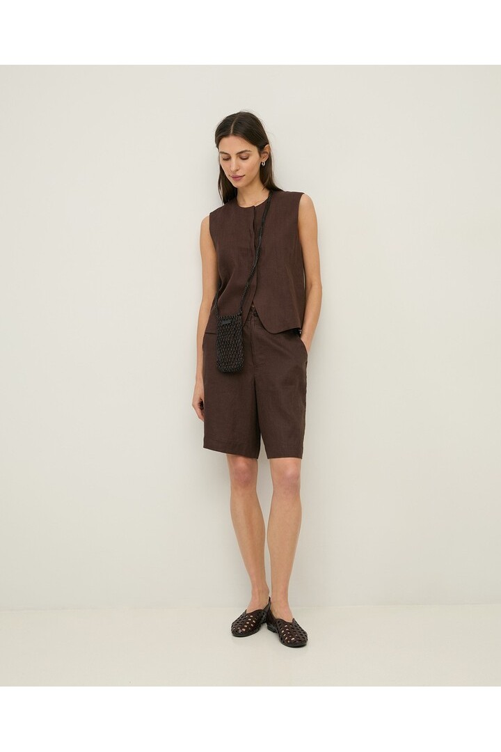 Linen tailored waistcoat Chocolate