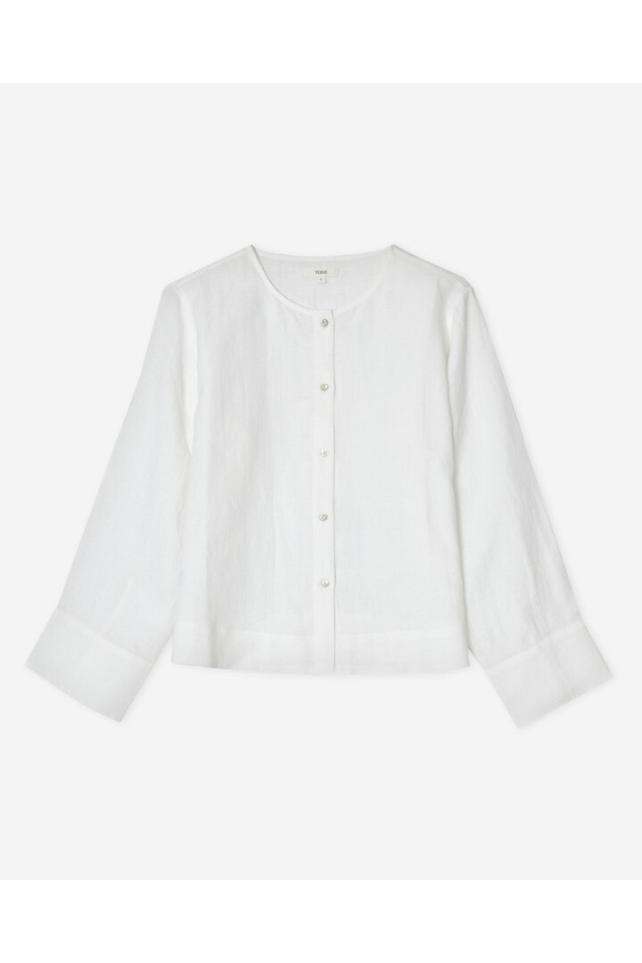 Long-sleeve hemp blouse White