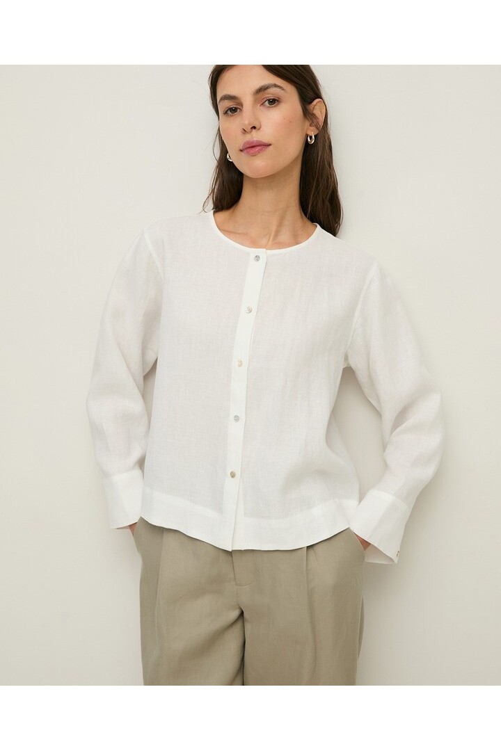 Long-sleeve hemp blouse White