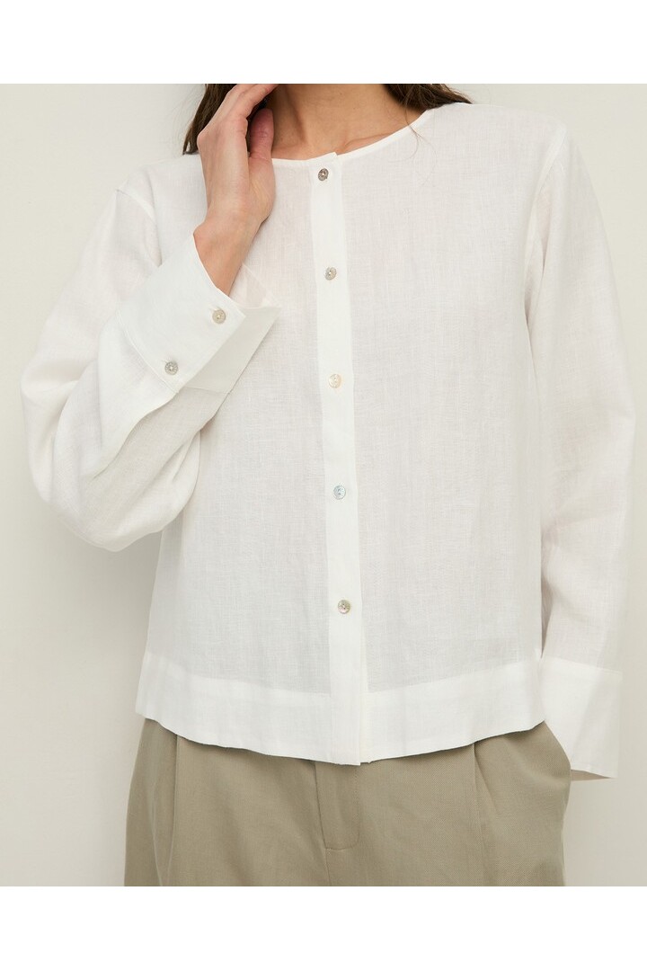 Long-sleeve hemp blouse White