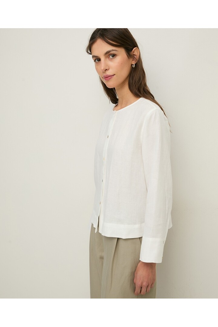 Long-sleeve hemp blouse White