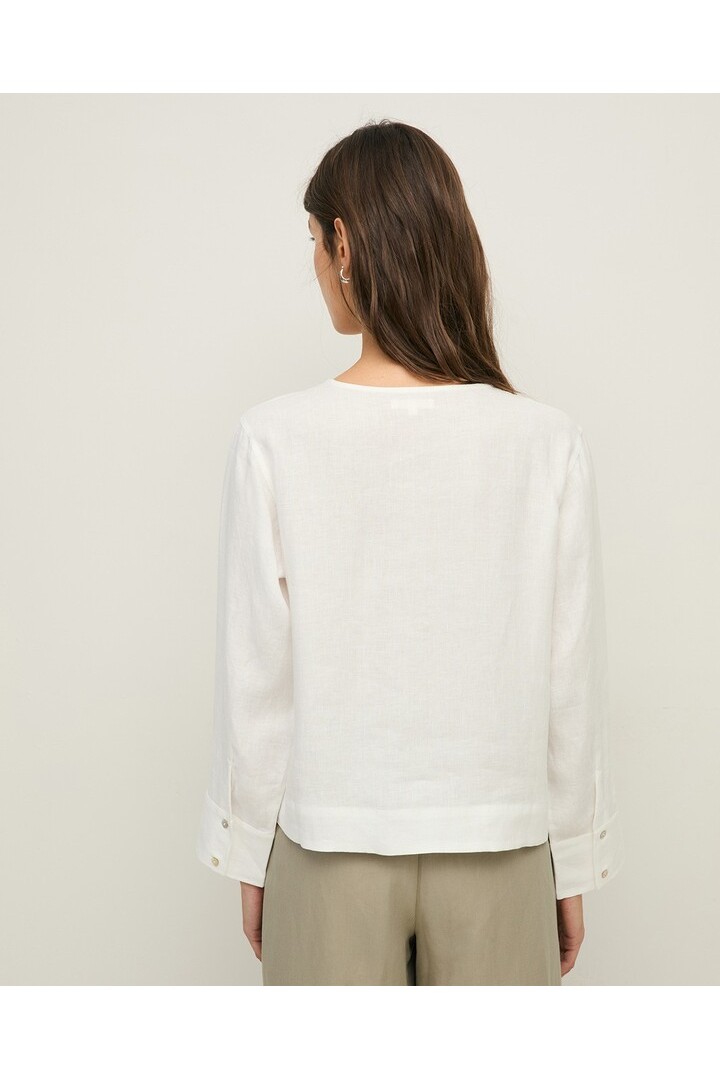 Long-sleeve hemp blouse White