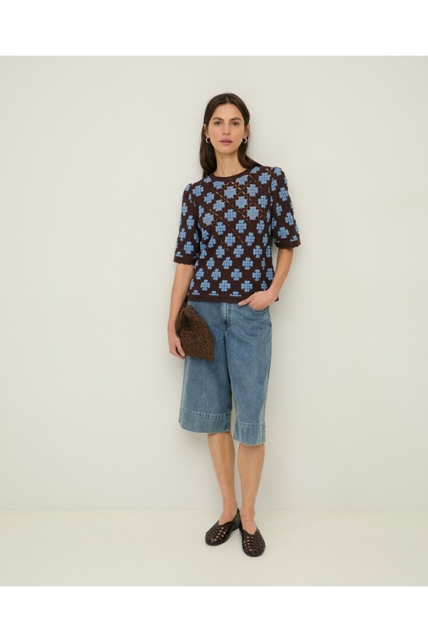 Organic-cotton denim Bermuda shorts