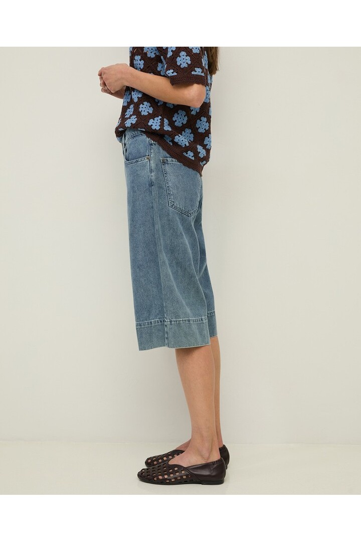 Organic-cotton denim Bermuda shorts
