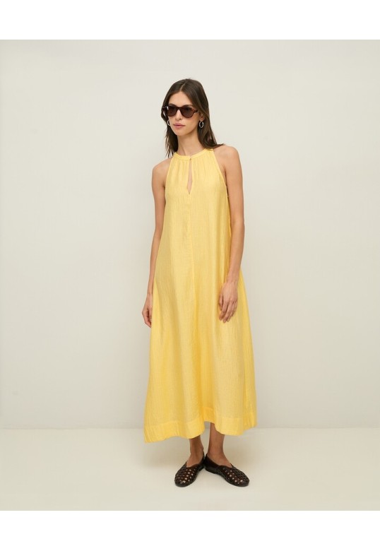 Long flowy dress with gathering Yellow