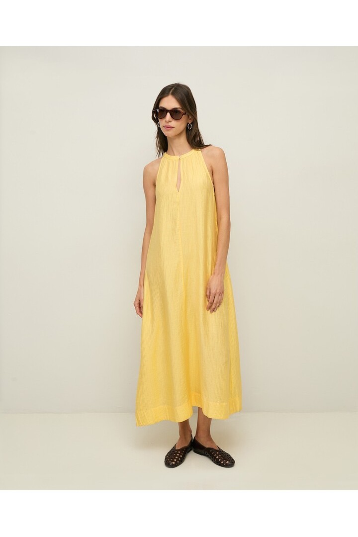 Long flowy dress with gathering Yellow