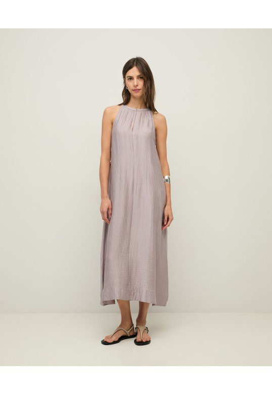 Long print dress with shirring Mauve