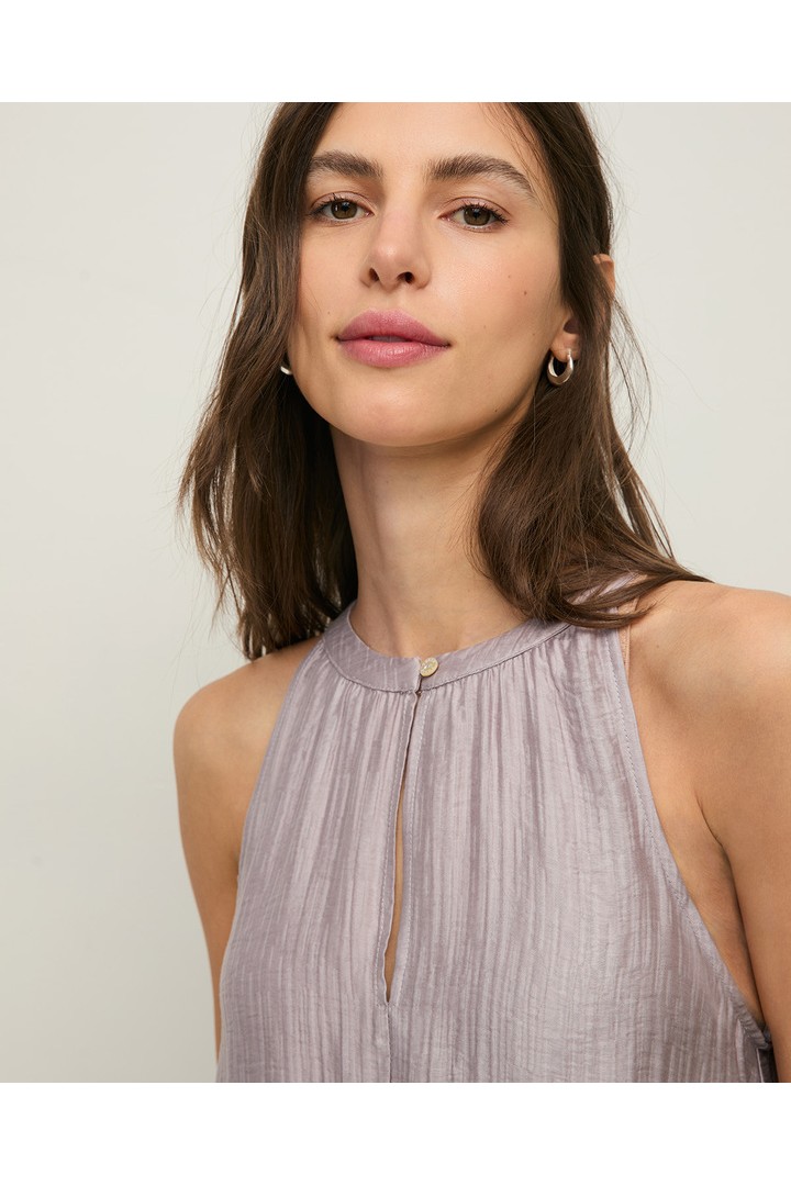 Long print dress with shirring Mauve