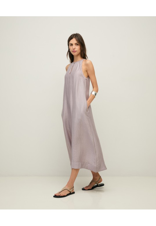 Long print dress with shirring Mauve