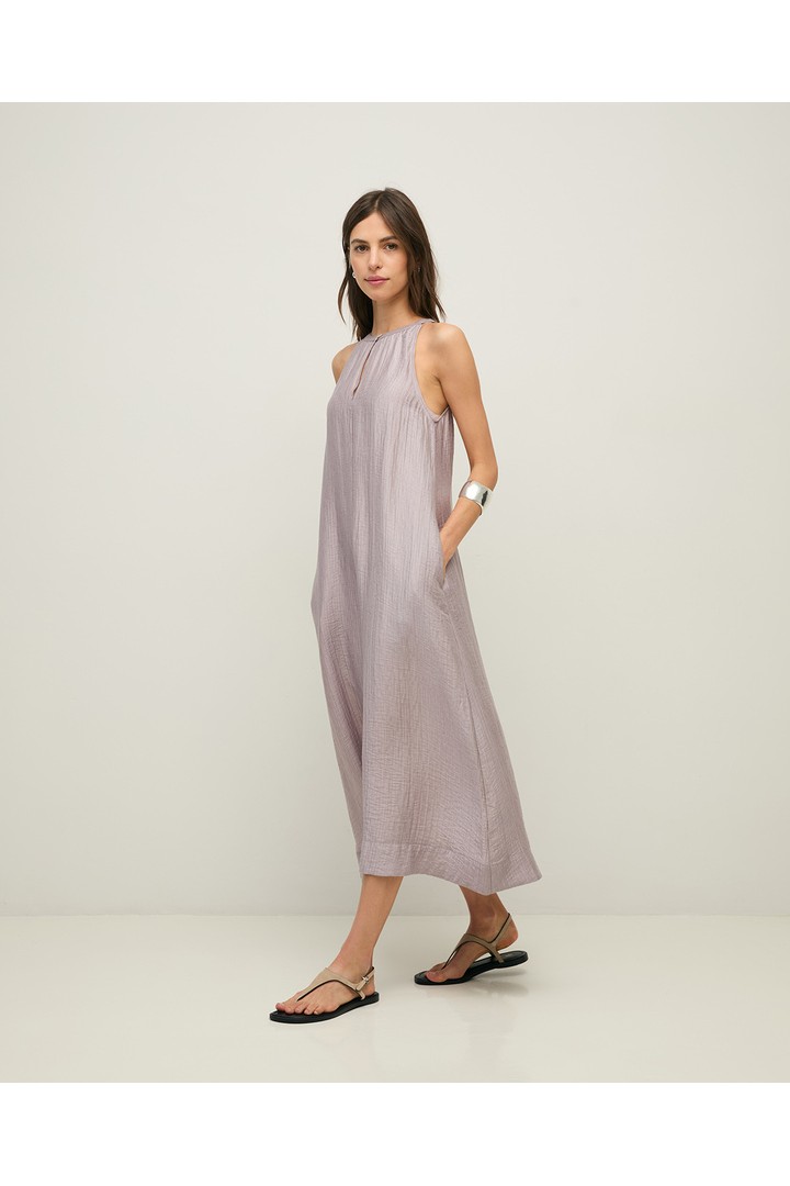 Long print dress with shirring Mauve