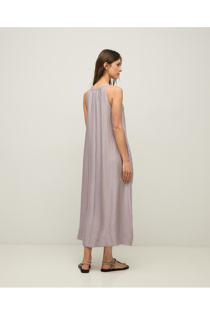 Long print dress with shirring Mauve